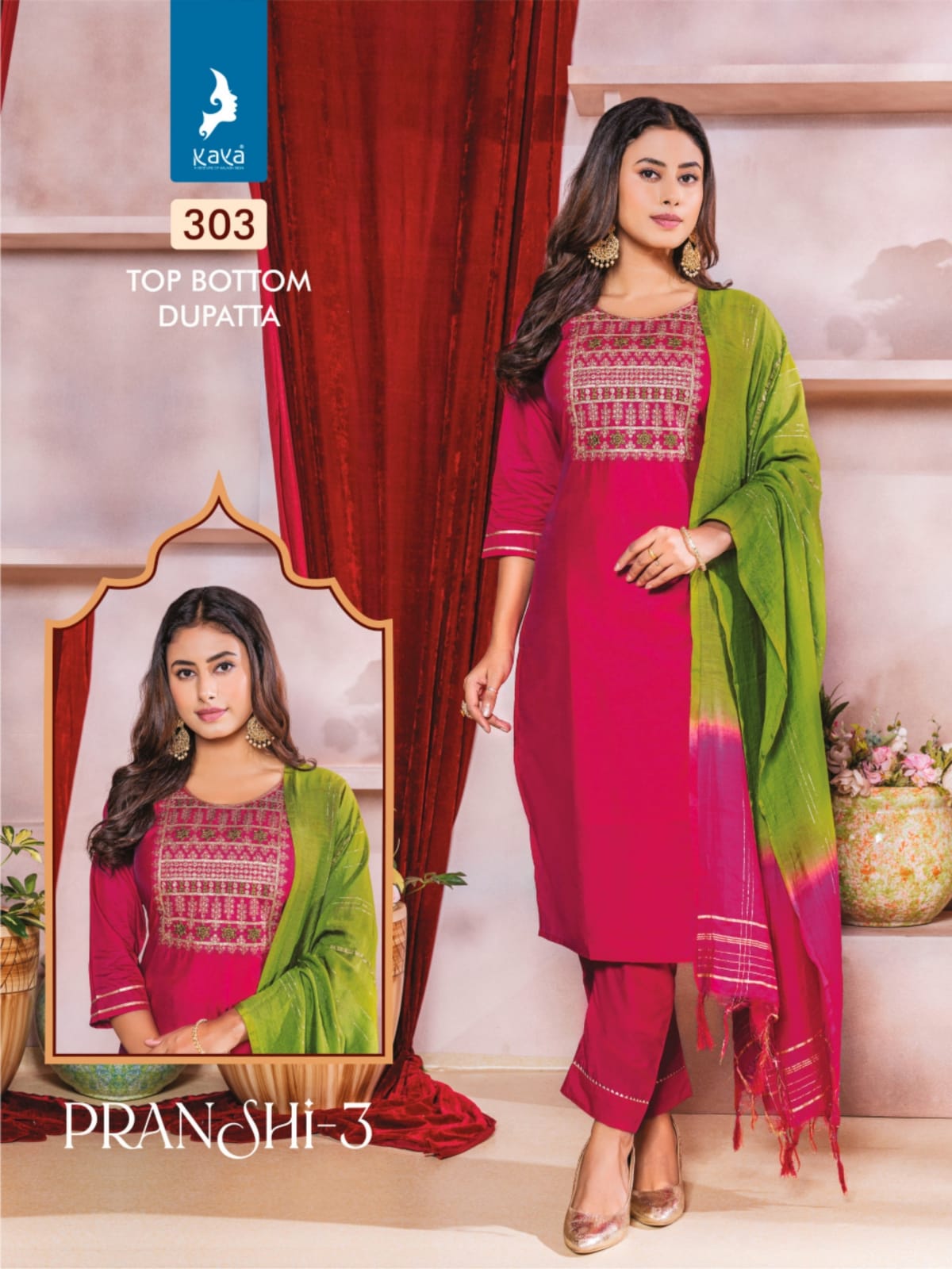 Pranshi 3 By Kaya Chanderi Silk Designer Kurti With Bottom Dupatta Wholesale Online
